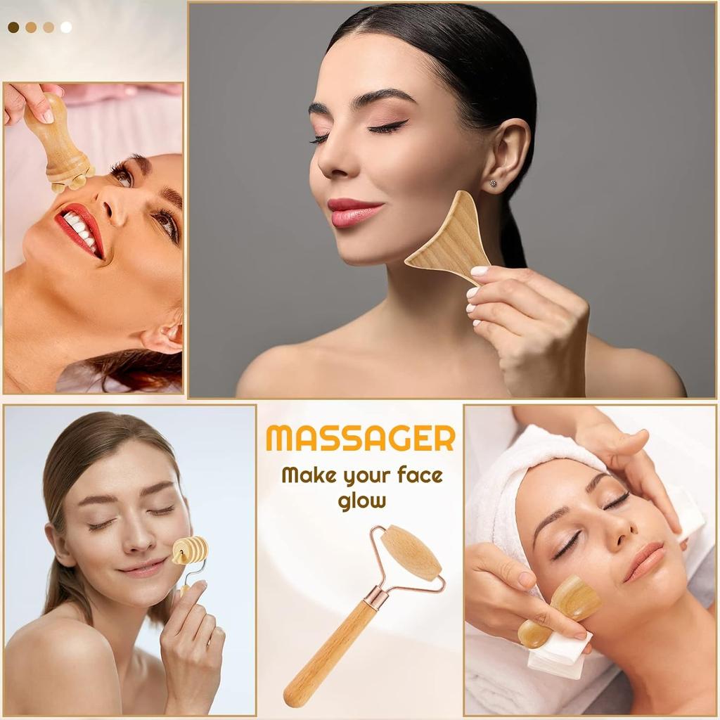 16-in-1 Wood Therapy Massage Tools Set for Body Sculpting Lymphatic Drainage Massager Maderoterapia Kit Therapy Tools Muscle Pain Relief Women Face