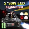 Powerful Headlmap 2*90W LED Lamp Warm+White Light High Lumen 100000LM Head Flashlight Zoomable Headlight Adjustable Lantern