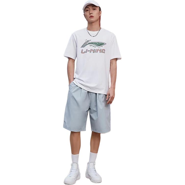 Li-Ning Спортивная футболка с круглым вырезом и принтом логотипа граффити, мужская, топы, белая AHSS879-4