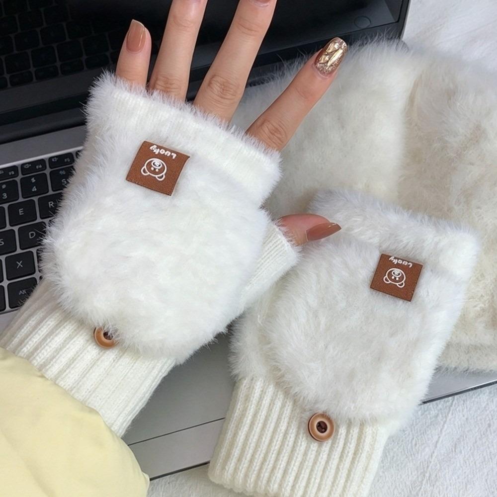 Flip Cover Gloves Fuzzy Convertible Mittens Thermal Half Finger Gloves Daily
