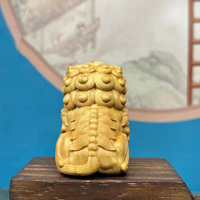 Резьба по массиву дерева Декоративные украшения Льва Запретного города Ручная работа Домашний талисман удачи Фигурки с китайским колоритом