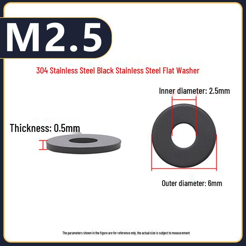 Игу Игу Нержавеющая сталь Черная прокладка Шайба M3M4 Плоская шайба для винтов