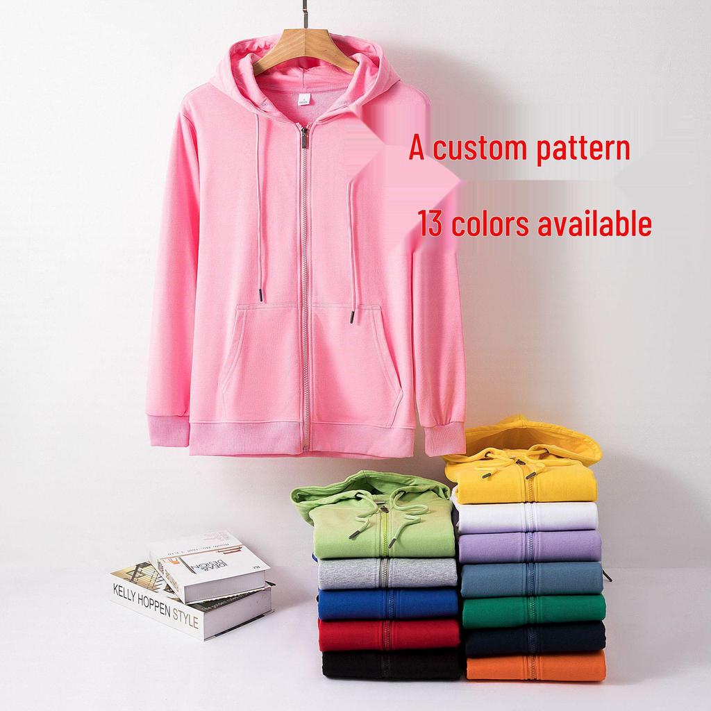 Autumn Children's Terry Cloth Zip-Up Hoodie with Pocket - Solid Color Korean Style Parent-Child Jacket