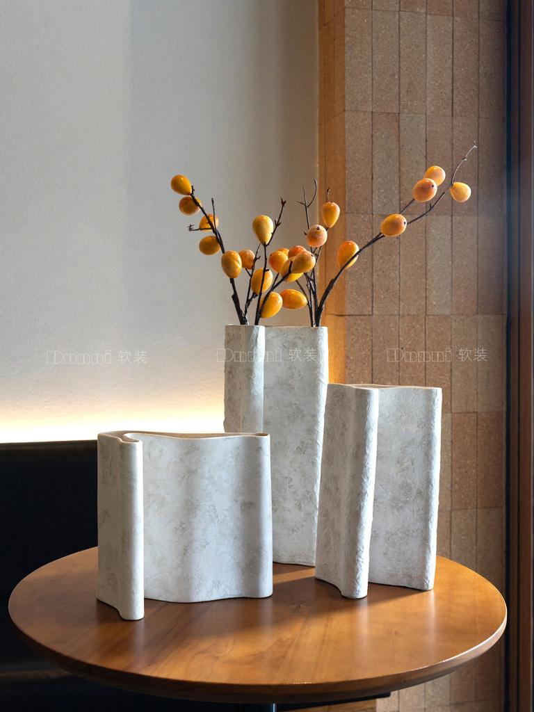 Ceramic Vase Fold Folding Art Flat Shape Handmade Ceramic Handicrafts Square Mouthpiece Home Decoration Accessories