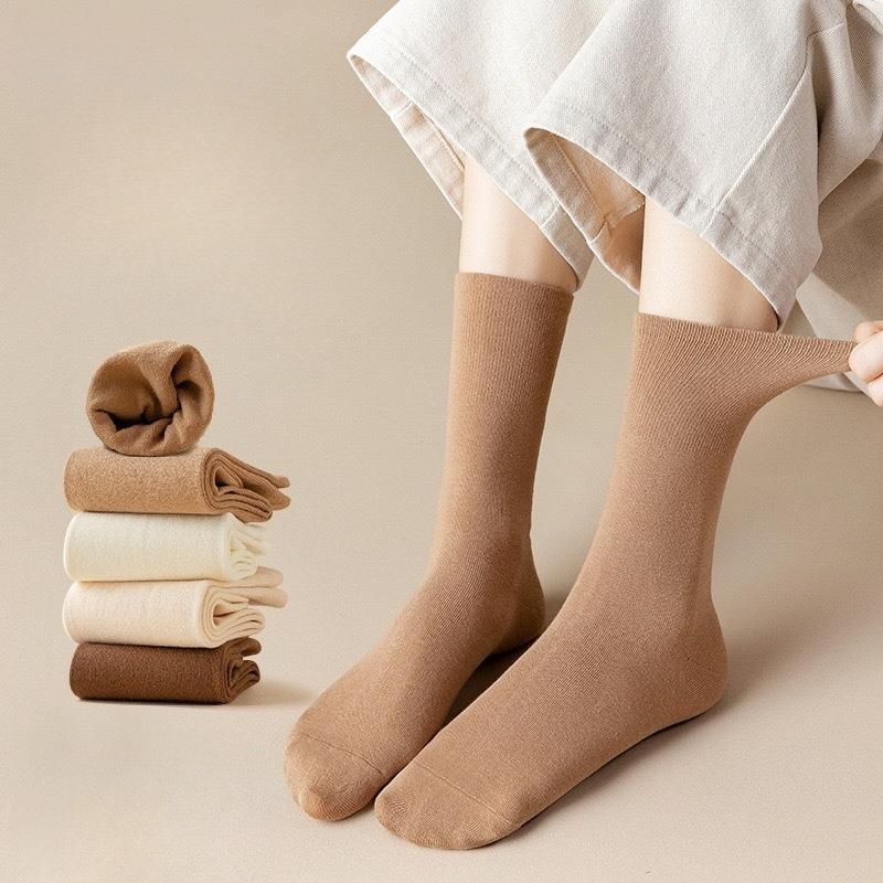 Solid-color Socks for Women Mid-calf Socks for Autumn and Winter Casual Style Women's Socks Versatile Pile Socks Boneless Postpartum Socks