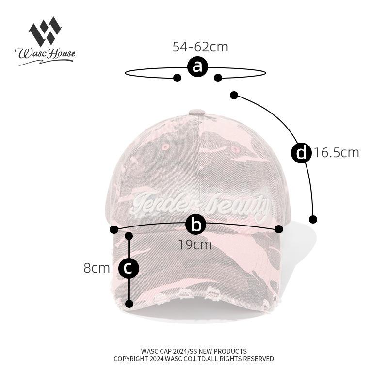 Camouflage Embroidery Baseball Cap Women's Street Tide Brand Soft Top Cap Production of Old Washing Water Visor