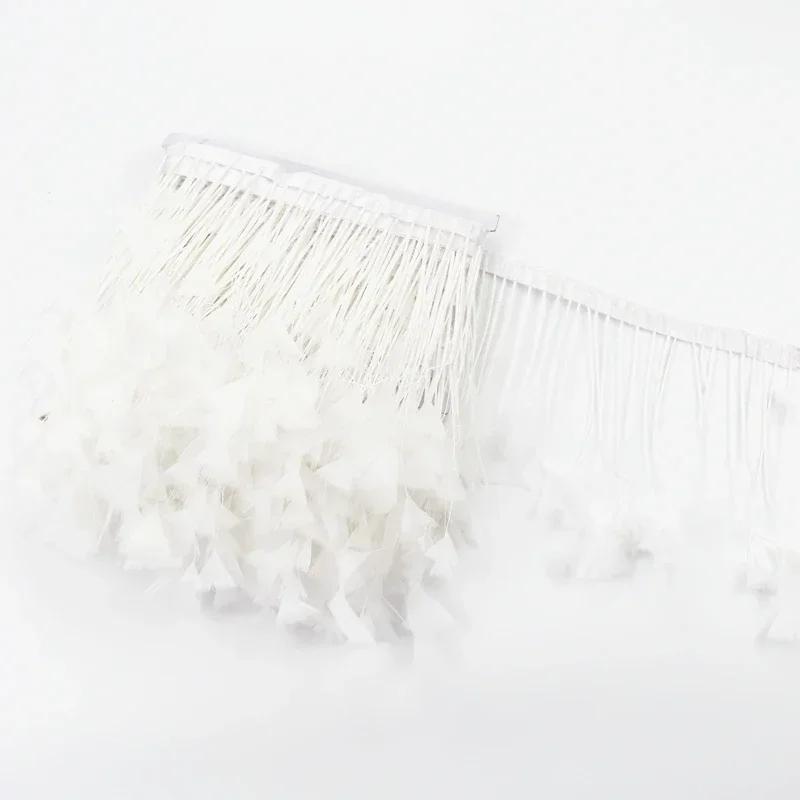2Meters Colored Turkey Feathers On Tape Tassel Fringe Trim Decoration White Black Ribbon Sewing Dress Flecos Handicrafts Decor