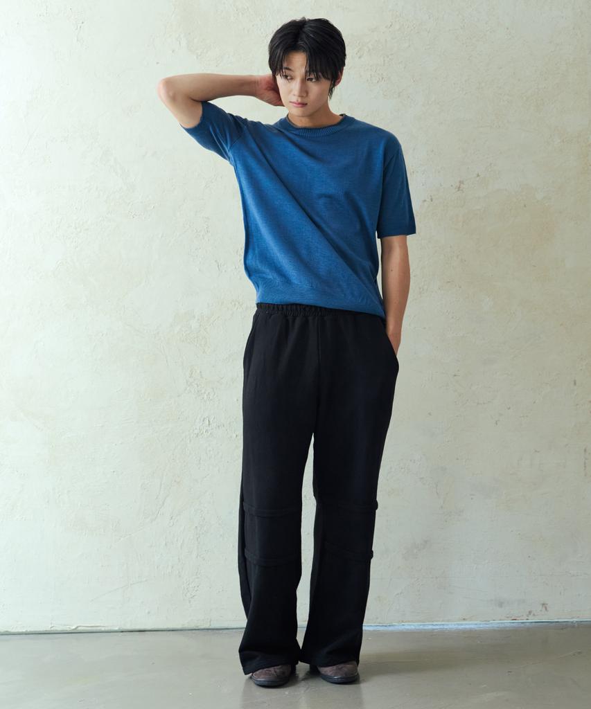 NODU Neck-Pointing Short Sleeve Knit [Blue]