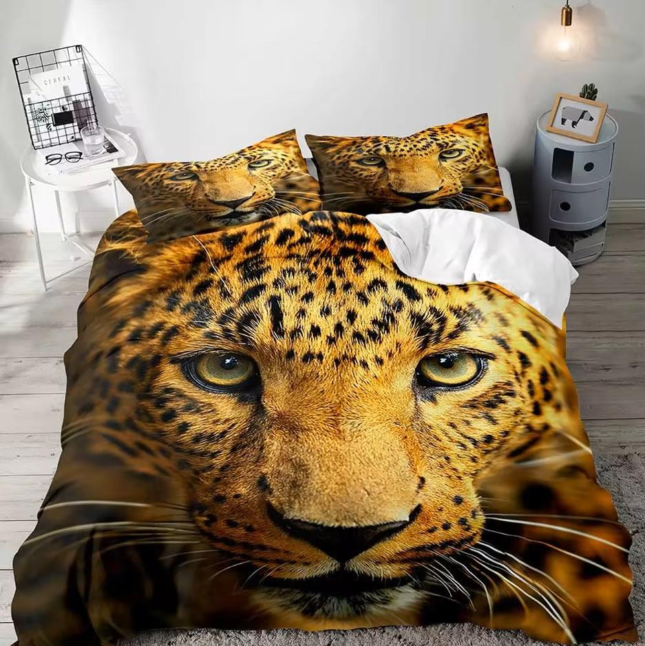 3PCS Lion King & Queen Bedding Set African Safari Animal Black Bedding Comforter Cover Bedroom Decor for Couples Full Size