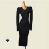 French Style Puff Sleeves V Neck Rear Split Thread Knitting Dress Fashion Wind Slim Fit Slimming Long Sleeves Base Dress