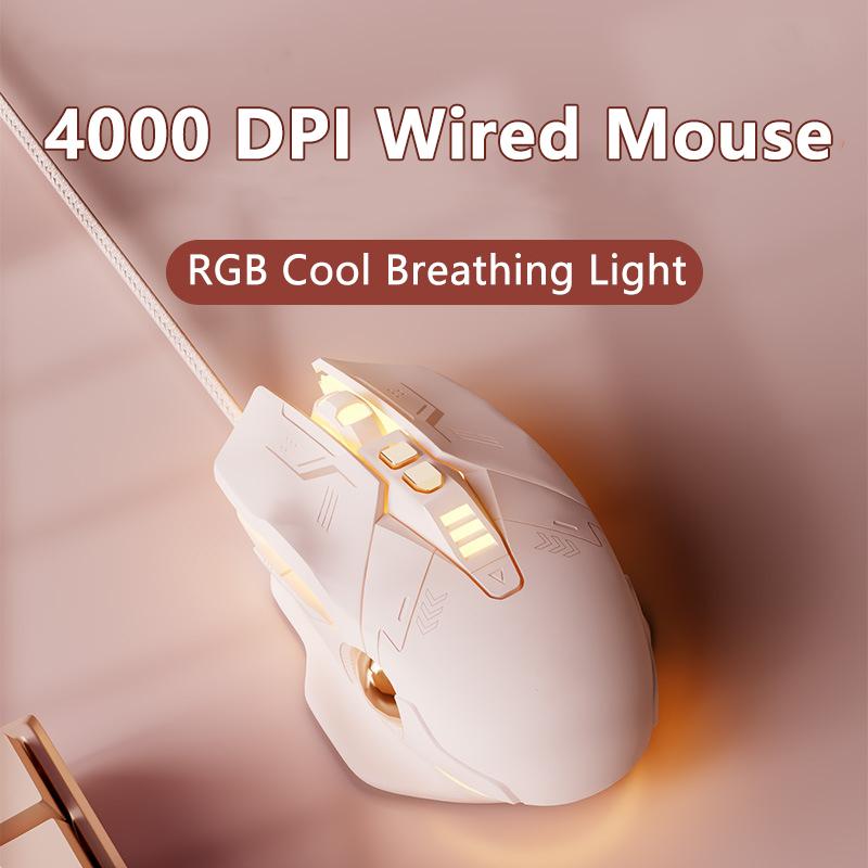 iMICE Wired Game Mouse 4000DPI Seven Keys Mute Button Gaming Mice Cool RGB Lighting Comfortable Hand-Feeling For Office Games