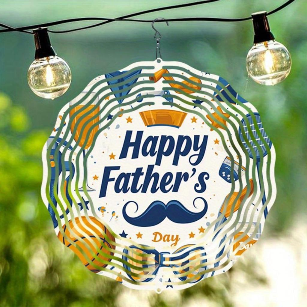 Металлический вращающийся 3D колокольчик для ветра ко Дню отца, уличный декор с мандалой, звездами, воздушными шарами, дизайном усов, не требует электричества, садовое искусство, подарок для папы