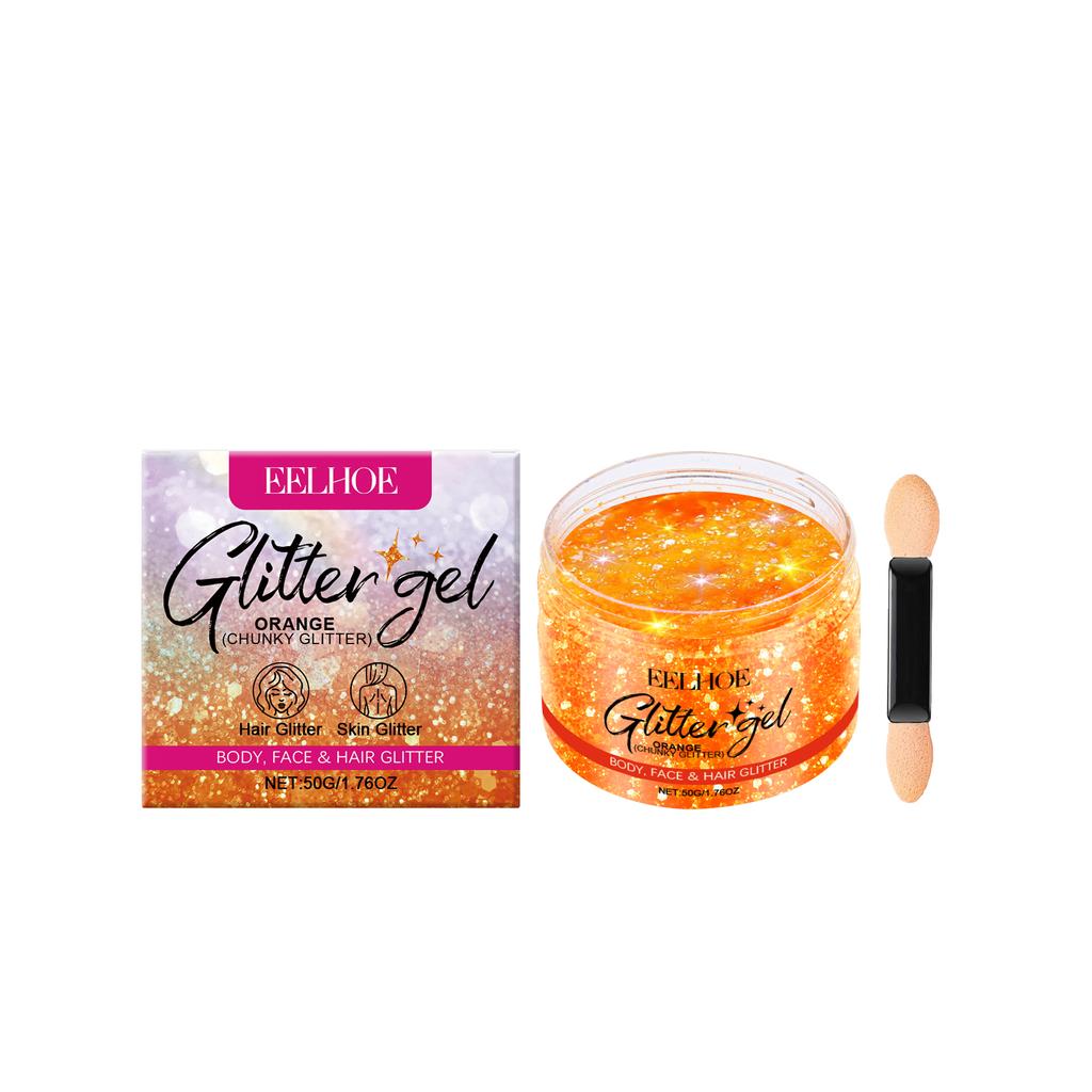 EELHOE Orange Glitter Sequin Gel for Face, Body, Collarbone, Hair, Evening Party, Festival, Carnival, Brightening Glitter