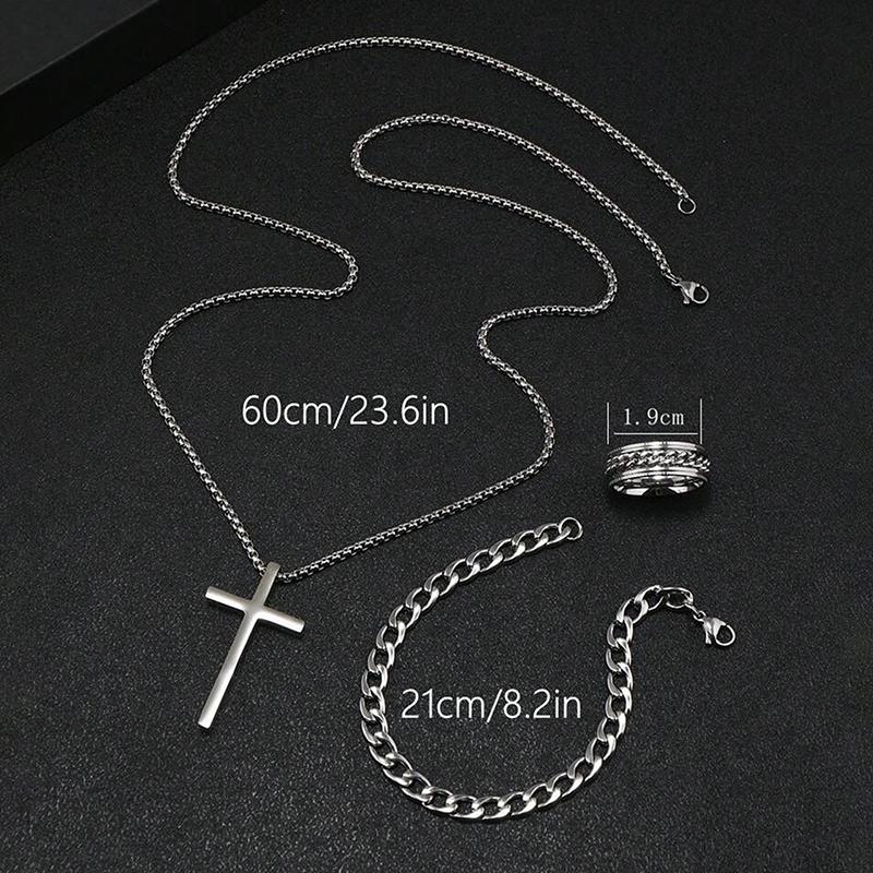 3 шт. панк крест кулон ожерелье браслет цепь кольцо мужской комплект простая индивидуальность хип-хоп вечеринка ювелирные изделия аксессуары