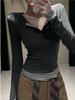 2025 Women's Autumn/Winter Striped Color Block Long-Sleeve Patchwork Two-in-One T-Shirt