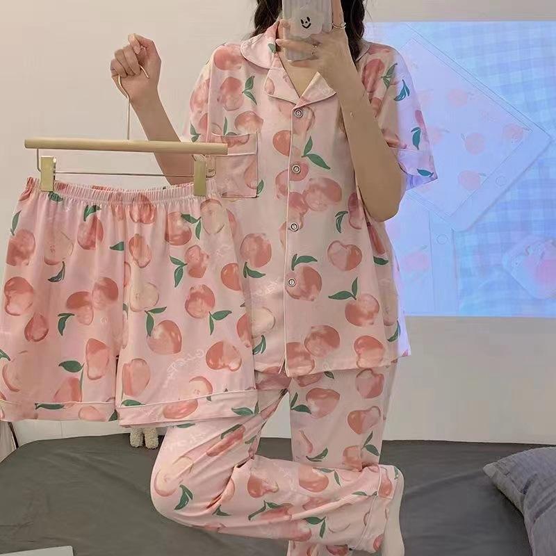 Новая женская пижама из трех частей, домашняя одежда, женская летняя одежда, подростковая студенческая повседневная пижама с коротким рукавом, домашняя одежда