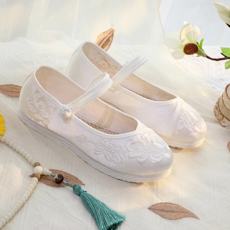 Женская обувь ханьфу - весна/лето, плоская подошва с вышивкой дзен, низкий каблук в этническом стиле для мастеров чайной церемонии