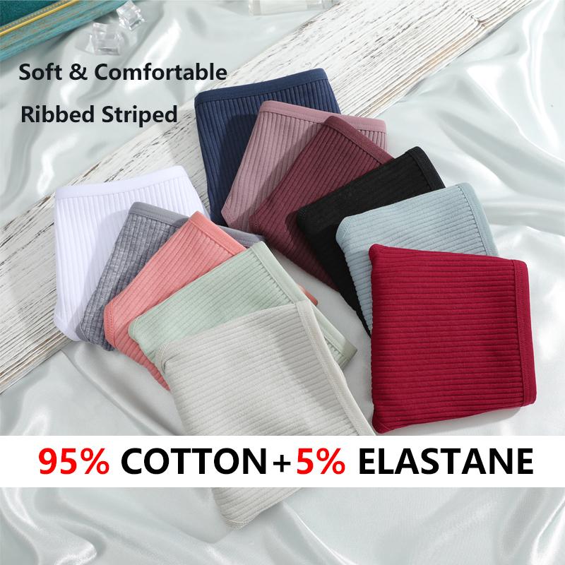 FINETOO 4Pcs Cotton Ribbed Underwear Women's Sexy Low-Waist Breathable Thongs Girls Sports Panties Stretchy T Back Soft Lingerie