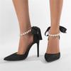 Aneikeh Дизайнерские женские туфли-лодочки с пряжкой на ремне и бисером, уличные туфли с острым носком, на тонком высоком каблуке, нарядные туфли для вечеринки
