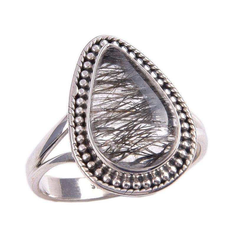 Natural Black Rutile Gemstone 925 Solid Sterling Silver Jewelry Ring S.8.5 u1S77