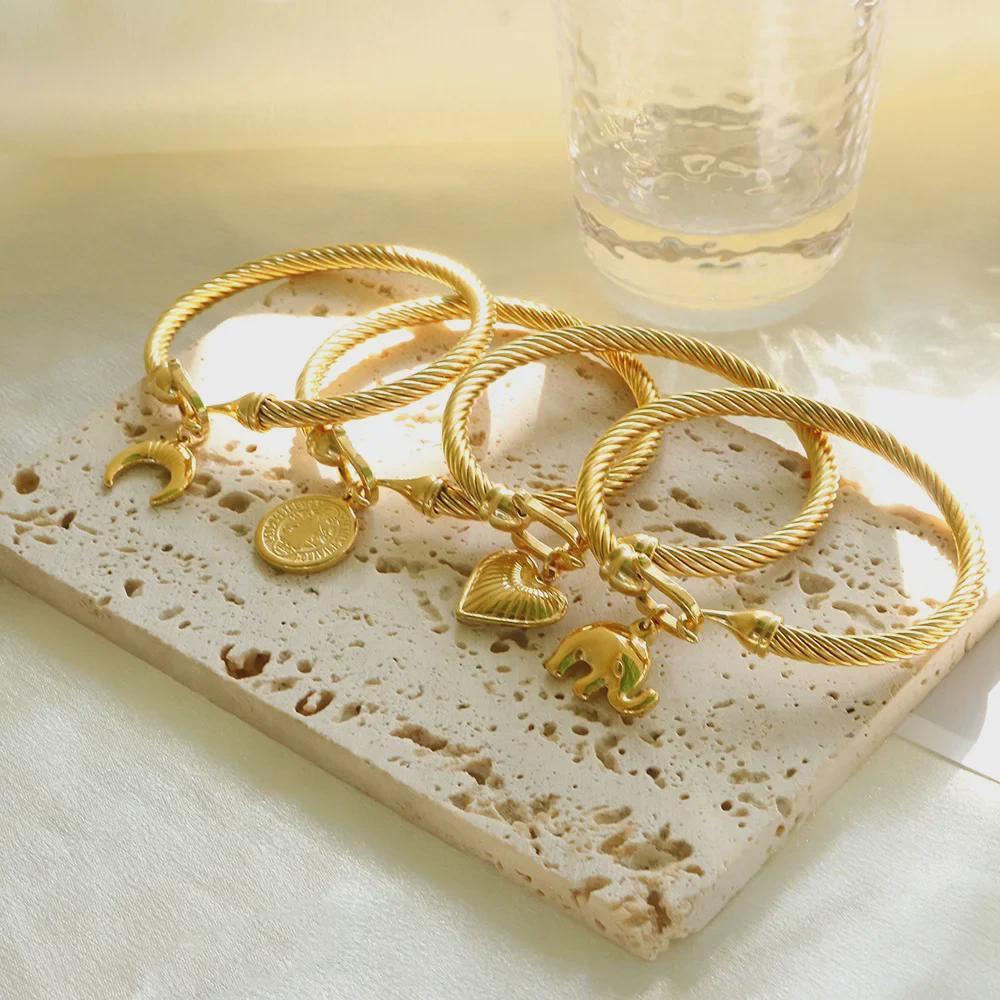 Элегантный браслет из нержавеющей стали с бриллиантовым акцентом и невыцветающей пряжкой в форме подковы