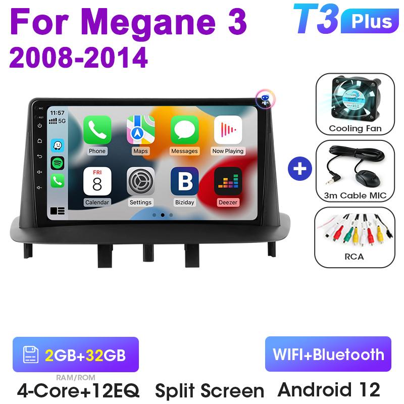 Android 12 Автомобильное радио для Renault Megane 3 Fluence 2008 - 2014 GPS Carplay Auto 2 Din Stereo интеллектуальные системы Smart Autoradio