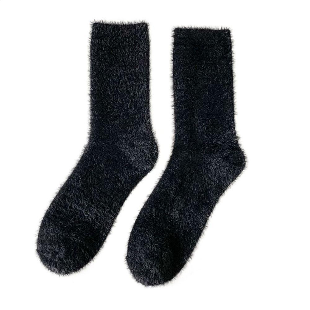 Solid Color Thick Fashion Trendy Middle Tube Hosiery Mink Velvet Man Socks Korean Style Socks