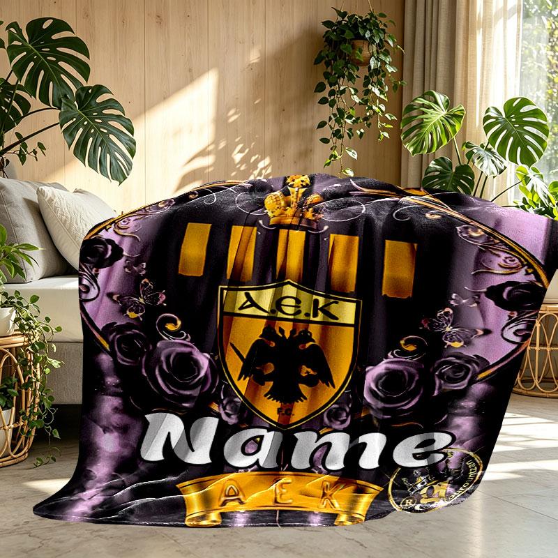 Custom Name Personalized AEK Athens FC Print Blanket, Home Decor, Bedroom, Sofa, Camping, Couch, Gifts for Birthday Christmas