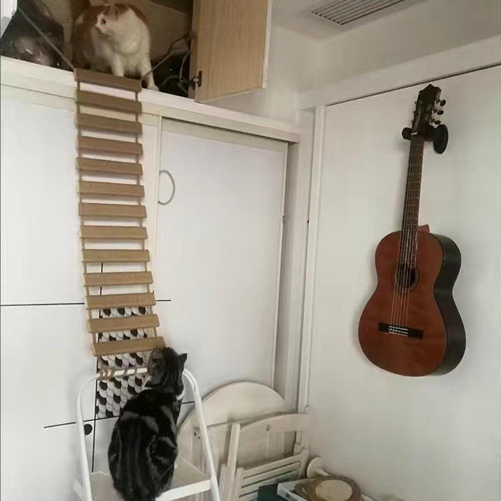 1 Piece Cat Bridge Suitable For Cat Cage, Tree And Wall Mount, Hanging Sisal And Wood Cat Climbing Wall Ladder For Play, Scratch & Rest