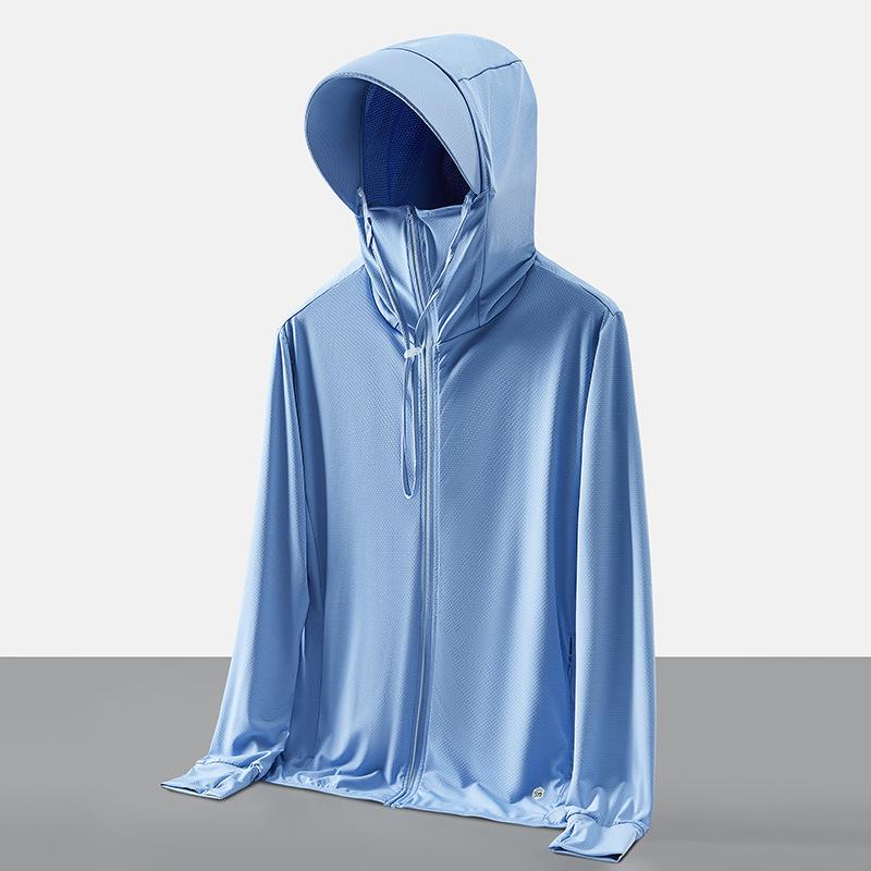 Мужская и женская спортивная ветровка с защитой от ультрафиолета и шапкой - ультратонкий ледяной шелк, эластичный, большой размер