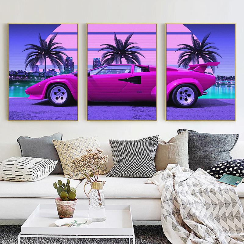 Несколько штук Synthwave Countach Retrowave автомобильные постеры, холст, картина, настенная картина для гостиной, украшения дома