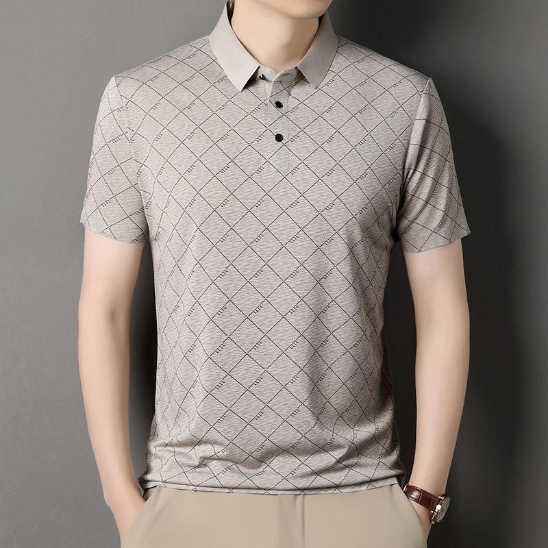 Рубашка поло с коротким рукавом, мужская футболка Ice Silk Business с лацканами, дышащая нижняя часть рубашки