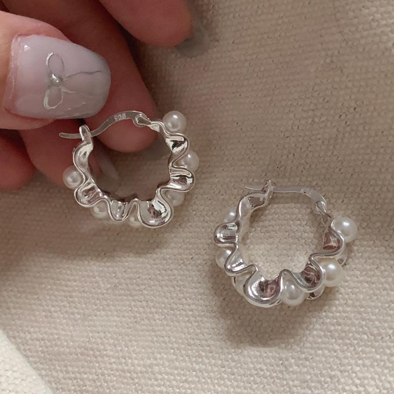 Серьги-кольца с жемчугом S925, женские, стерлингового серебра, французские, люкс, особый интересный дизайн, высококачественные серьги