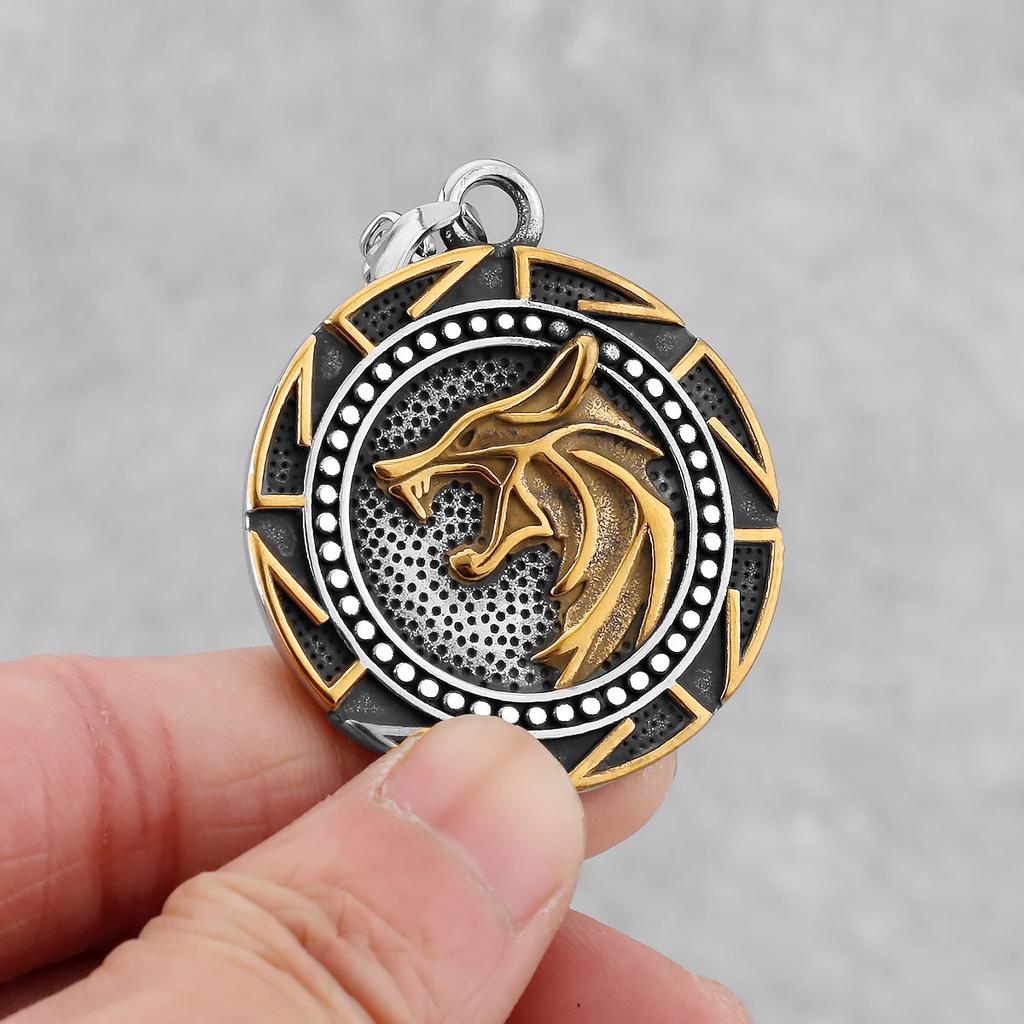 Мужской Винтажный Подвеска Волк Викингов Руны Ожерелье Панк Уличный Рок Нордический Нержавеющая Сталь Голова Волка Одина Ожерелье Украшения