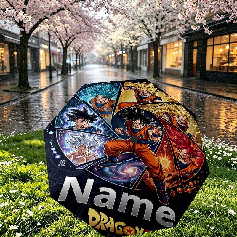 Custom Name Personalized Dragon Ball Print Umbrella, Auto Open Close, 8‑Rib Sturdy Frame, Commute Camping Hiking Use, Birthday Gift