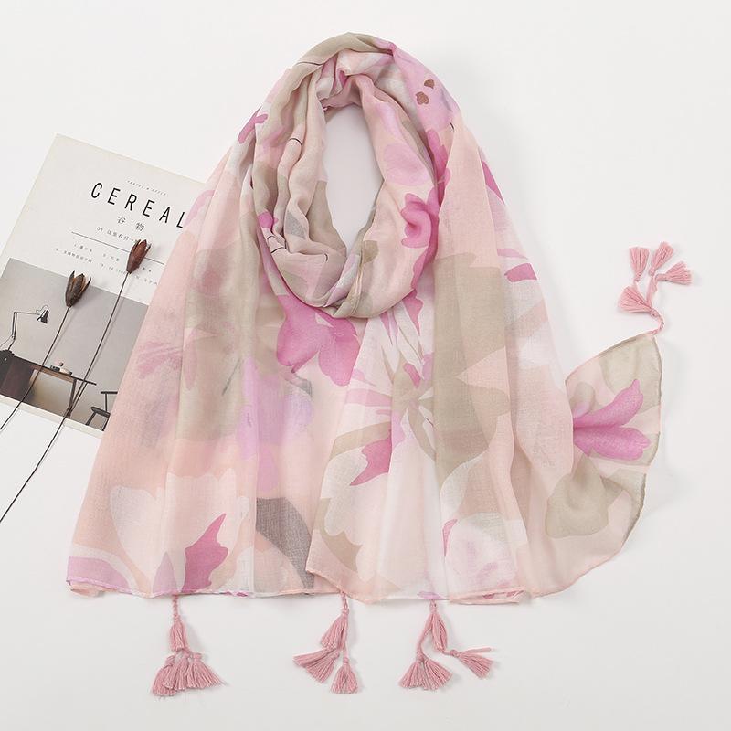 Литературный небольшой свежий хлопковый и льняной ретро-шарф с бахромой, женский напечатанный красивый шелковый шарф, японская солнцезащитная шаль