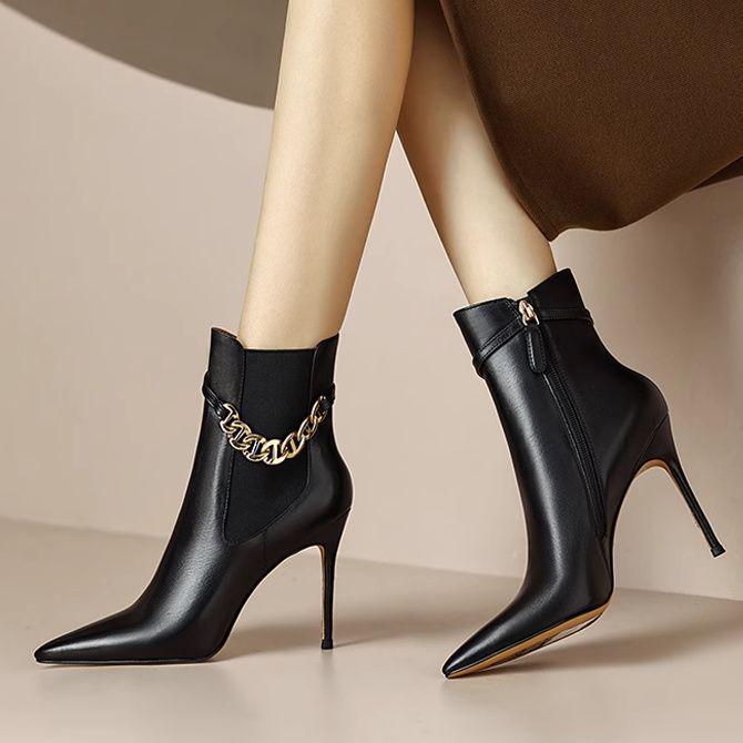 Трендовые женские ботильоны 2025 из натуральной кожи на шпильке с бархатной подкладкой