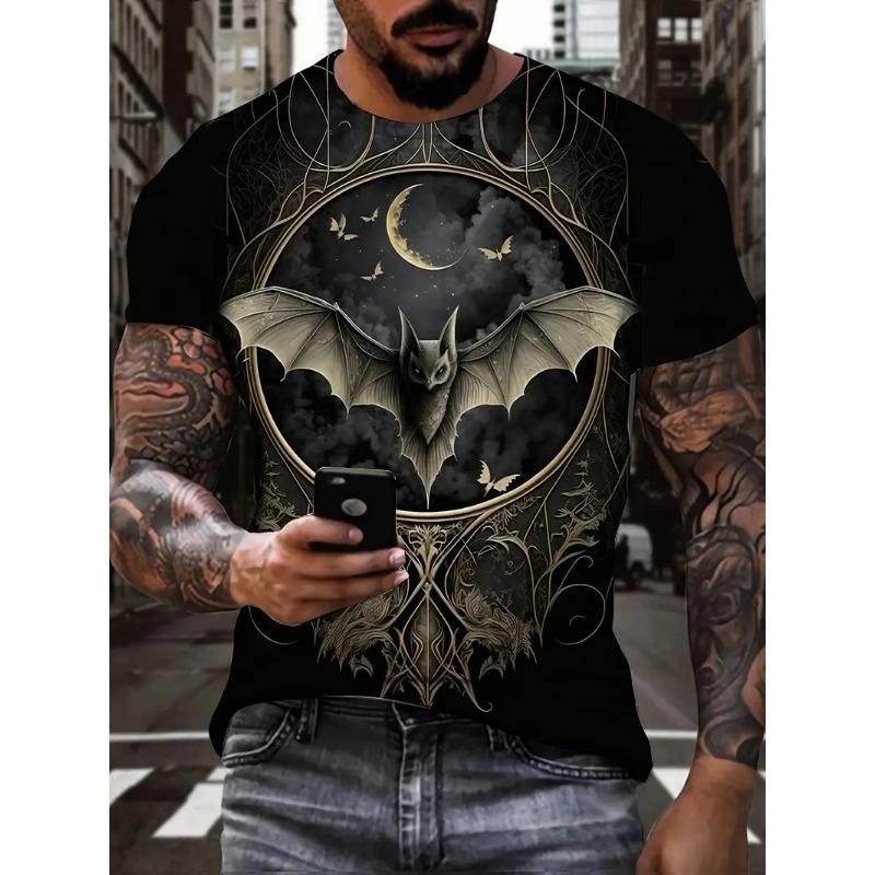 Мужские футболки Хэллоуин Летучие мыши Циветы Модные Новые поступления 3D Печать Круглый вырез Топы Повседневный Простой Стиль Оверсайз Мужская одежда