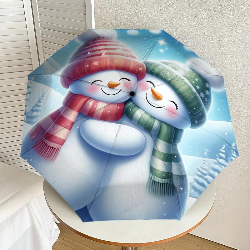 1pc Snowman Couple Winter Love Umbrella with Plastic Handle,Suitable for All Seasons Home Travel Outdoor UmbrellaDD318