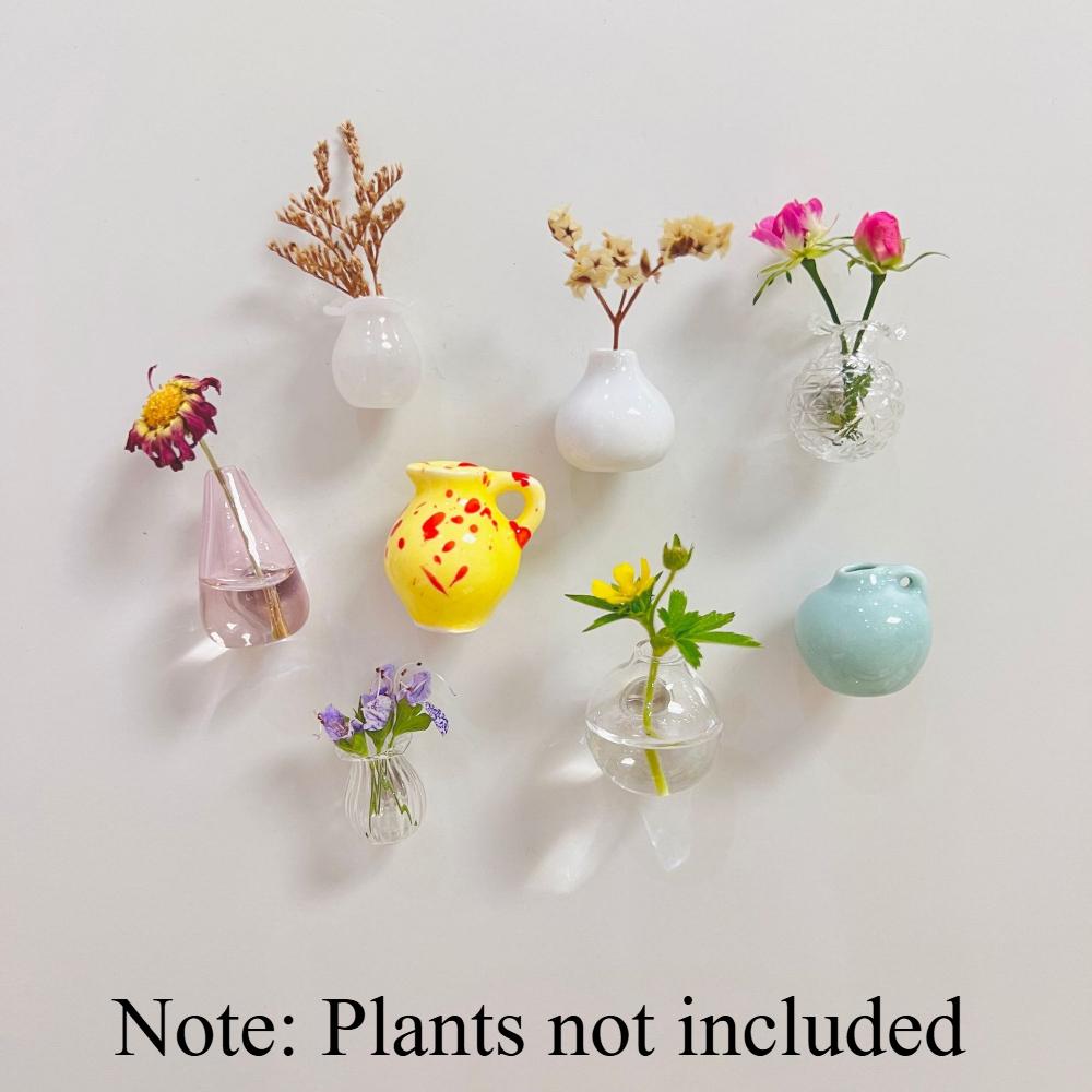 1-5pcs Set Mini Ceramic Vase Refrigerator Magnet Label Mini Bonsai Magnet Button Pot Plant Simulation Vase Refrigerator Message