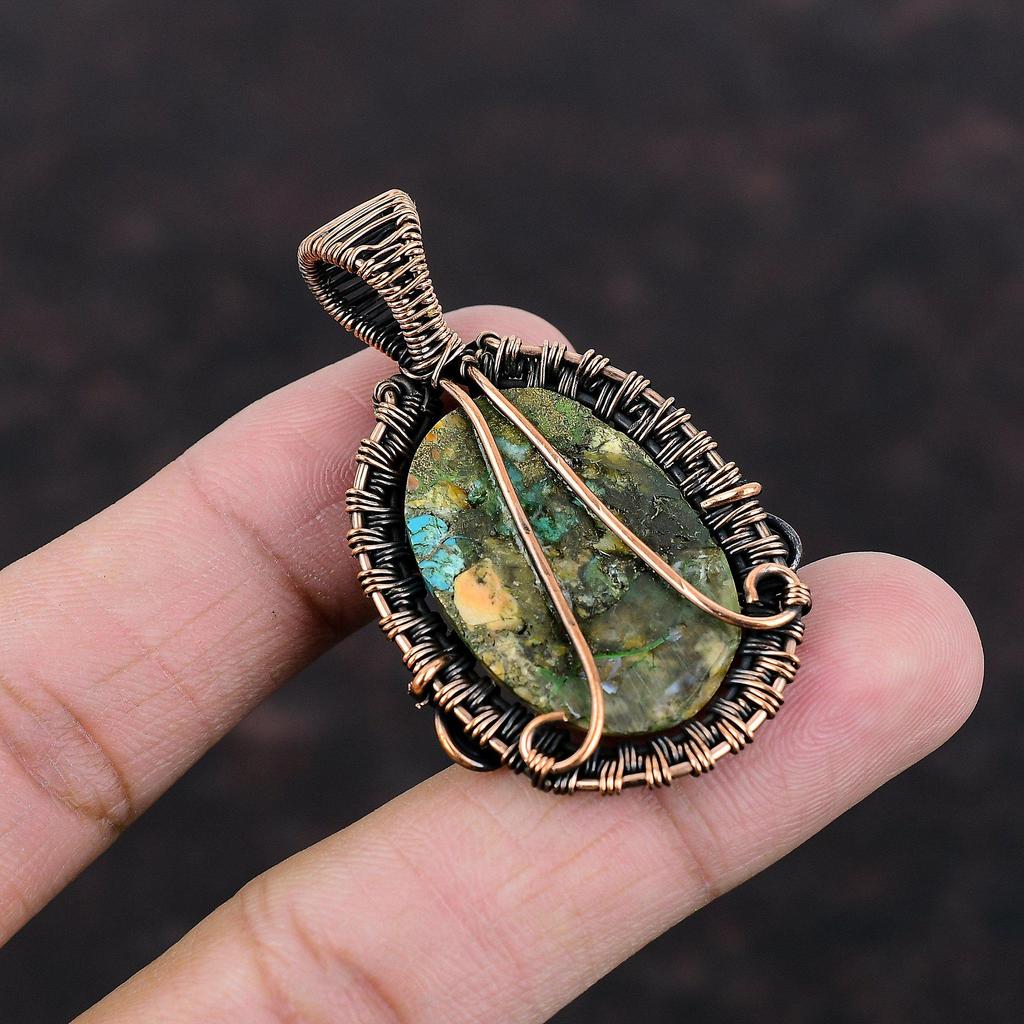 Подвеска из медной бирюзы Spiny Oyster, подвеска из медной проволоки, ювелирное изделие ручной работы, подвеска из драгоценного камня, дизайнерское ювелирное изделие из меди, подарок на годовщину