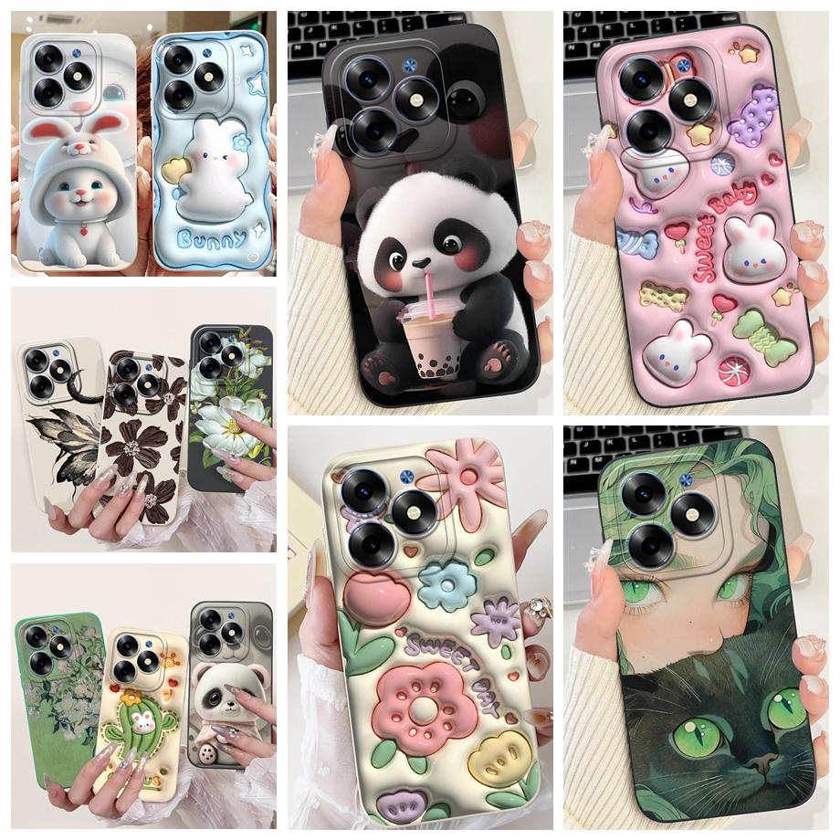 Чехол для Tecno Spark Go 2024 Tecno Spark 20c 20 Pop 8 Funda Эстетичный Мультяшный Панда Кролик Защита Камеры Матовый Мягкий Чехол
