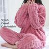 Уютный осенний утепленный велюровый пижамный комплект с рубчатым флисом