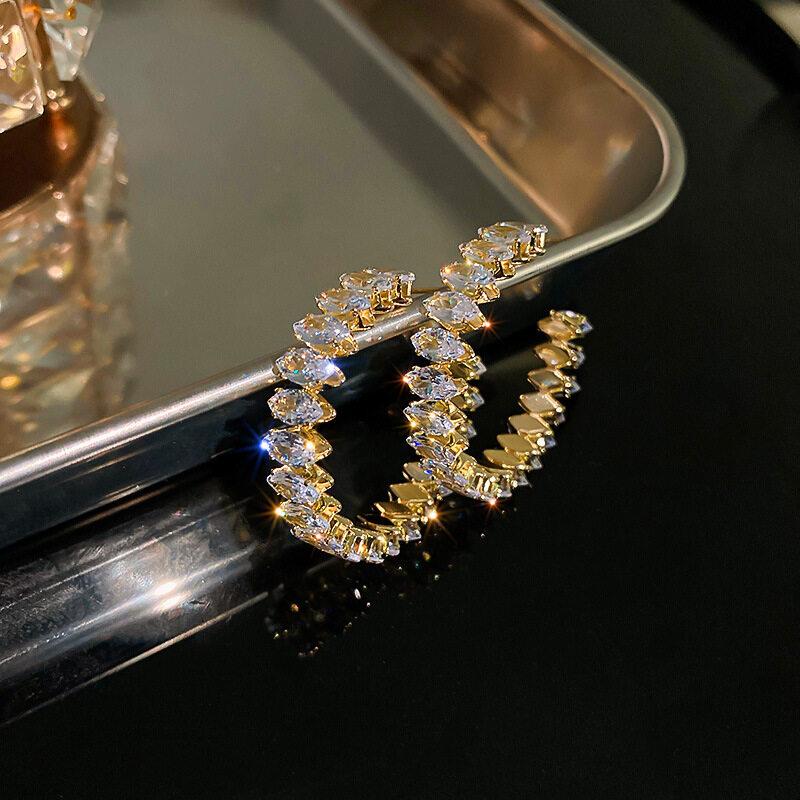 Циркон C-образные серьги, роскошные женские модные круглые серьги для девочек, вечерние ювелирные изделия, подарки