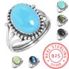 Кольцо из стерлингового серебра 925 пробы Женское Драгоценный камень Ручная работа Ювелирные изделия Подарок на Хэллоуин Аквамариновый Халцедон Раковина Абалона Голубой Солнечный камень Лабрадорит Пренит Костюм