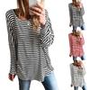 Новые модные женские полосатые повседневные рубашки с длинным рукавом и круглым вырезом, базовые топы
