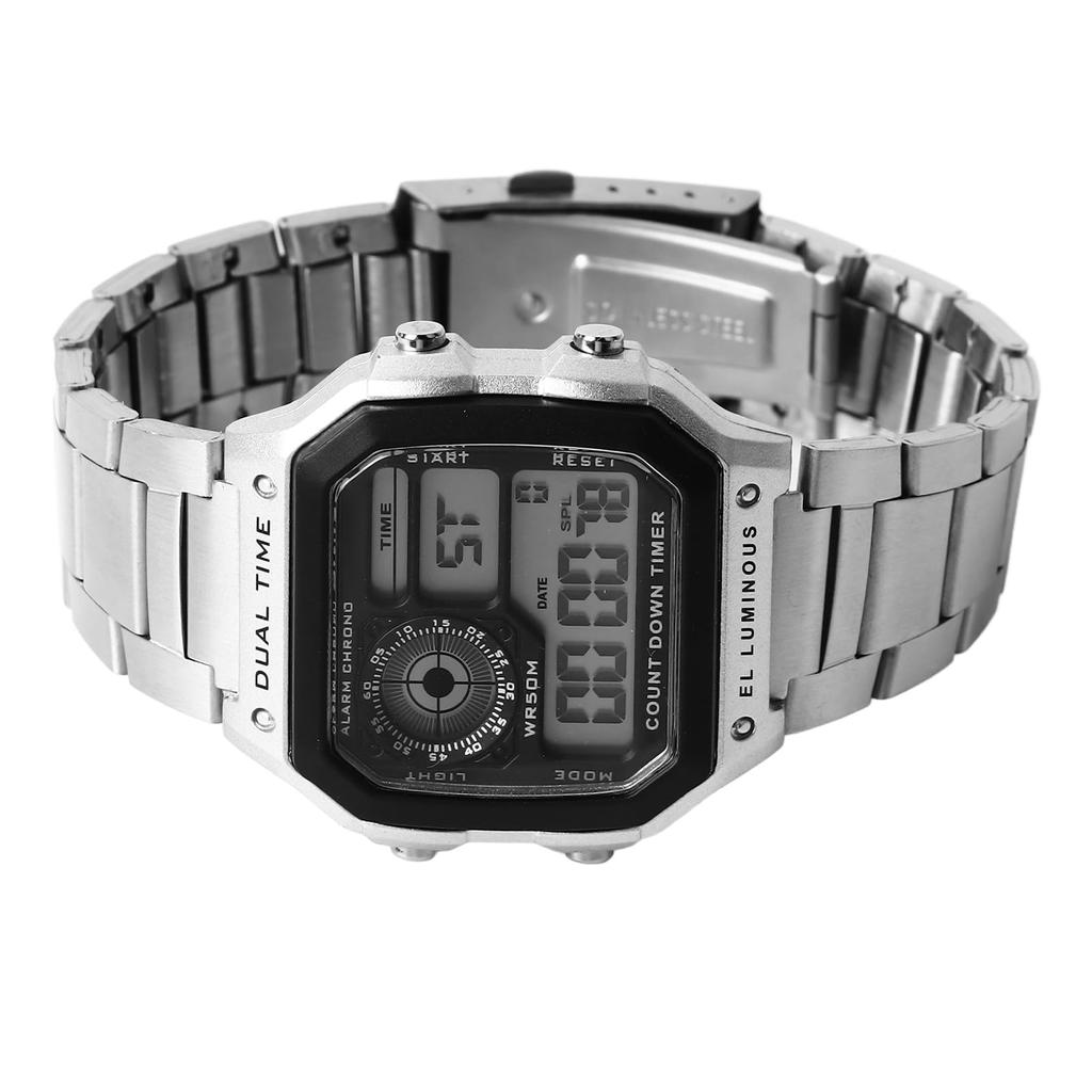 Digital Sports Luminous Sports Watch Silver Fashionable Vintage Watch,