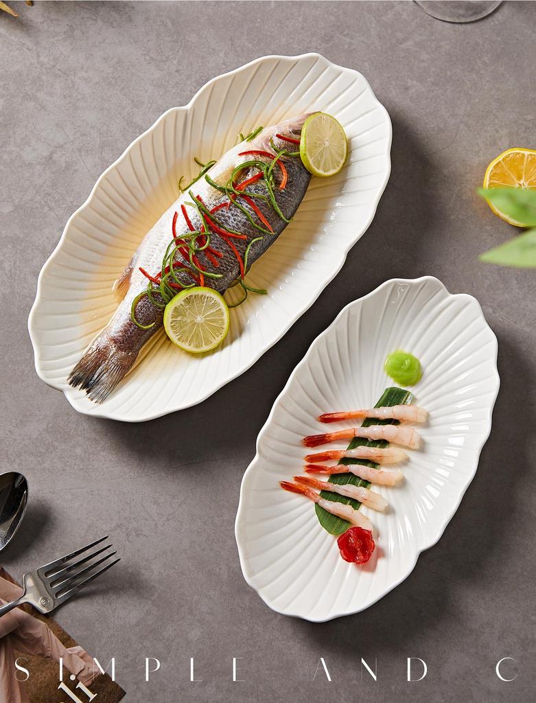 Овальное блюдо для морепродуктов из белого фарфора - Жаростойкое, Идеально для ресторанов и отелей.