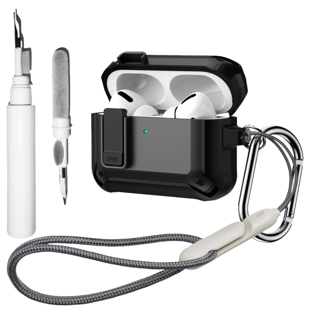 Чехол для Airpods Pro 3 (2025) Защитный чехол с надежным замком, полностью противоударный, с чистящим набором и шнурком для Apple AirPods Pro 3