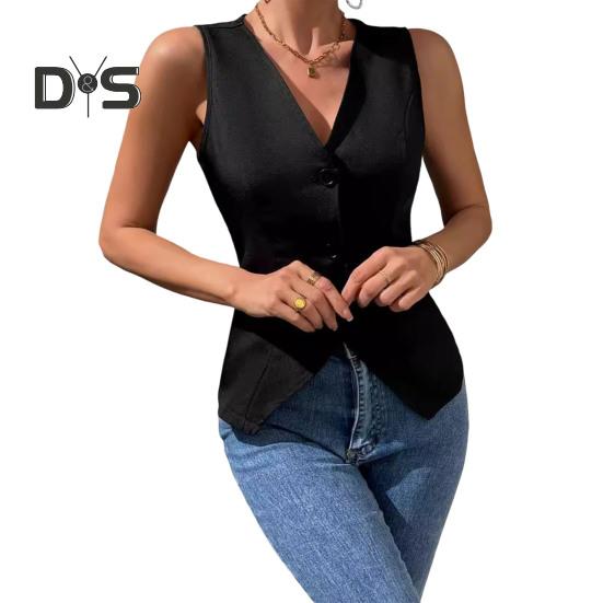 Женский нарядный жилет с V-образным вырезом, застегивающийся на пуговицы блейзер, жилет без рукавов, укороченный топ, облегающий рабочий офисный наряд